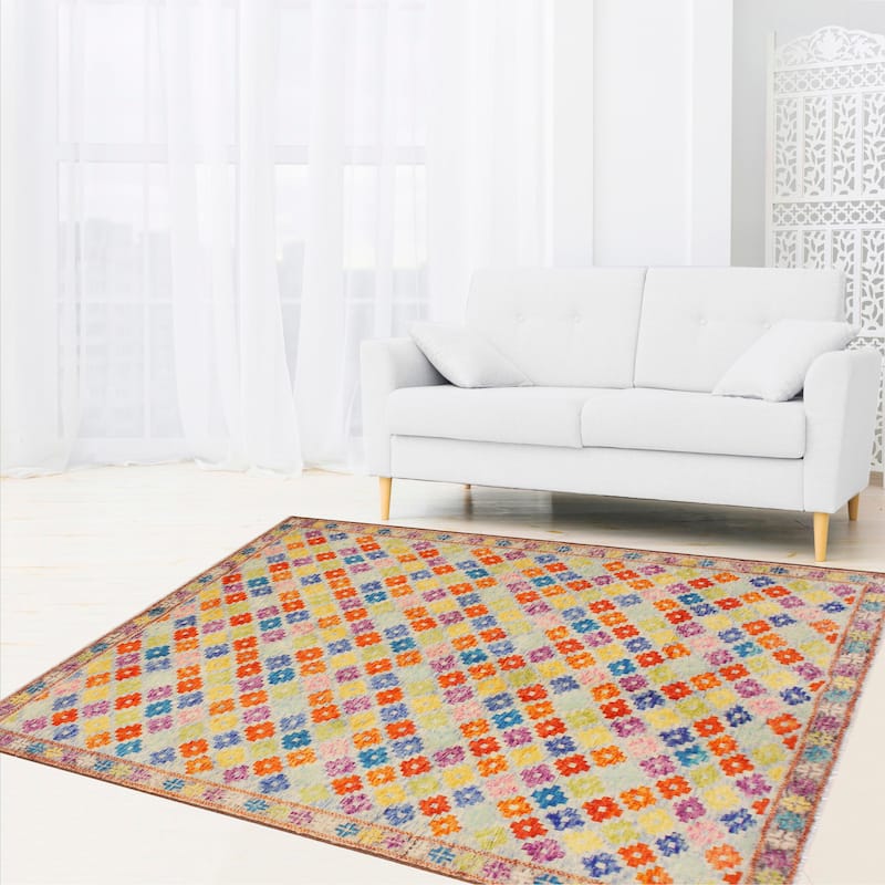 Boho Chic Balochi Day Blue/Gray Hand Knotted Wool Rug - 5'11'' x 7'10''