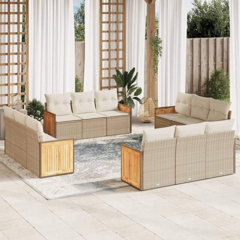 vidaXL Garden Sofa Set Beige and Cream White - 24.4 x 23.2 x 27.2 in