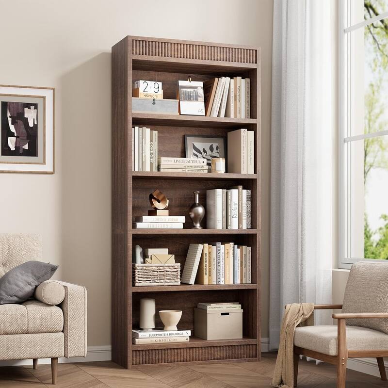 5-Tier Wooden Bookshelf, Sturdy Bookcase Perfect for Living Room, Bedroom - N/A
