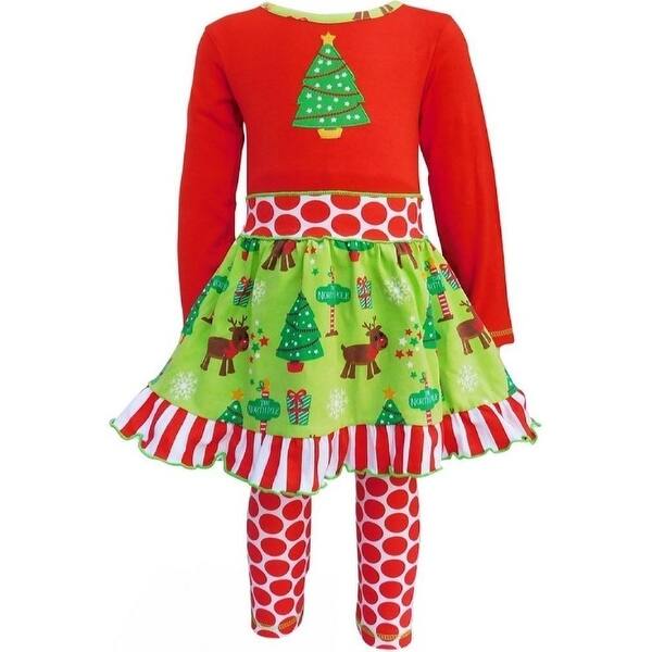 Shop Annloren Little Girls Red Green Polka Dot Dress Leggings Christmas Outfit Overstock 23087560