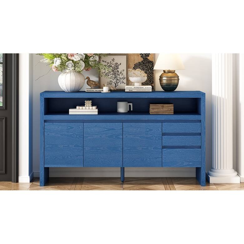 3-Door Sideboard Cabinet with Open Shelf, Freestanding Wood Storage Cabinet, Accent Cabinet with 3 Drawers & Internal Shelf