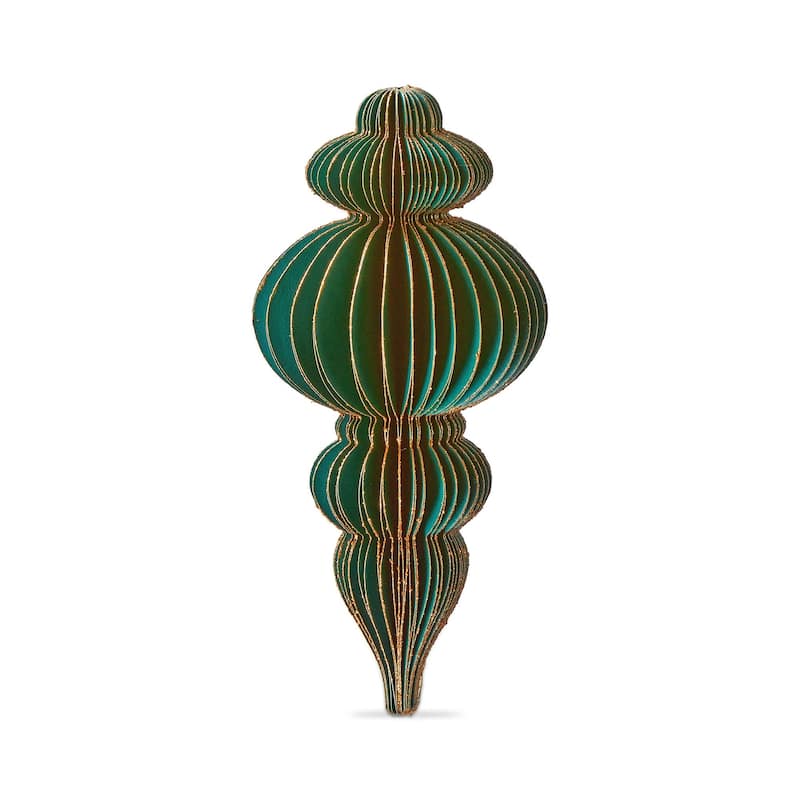 Glimmer Paper Finial Decor Tall Green Tree Ornaments Holiday Decor Christmas 8x4x4 Inches