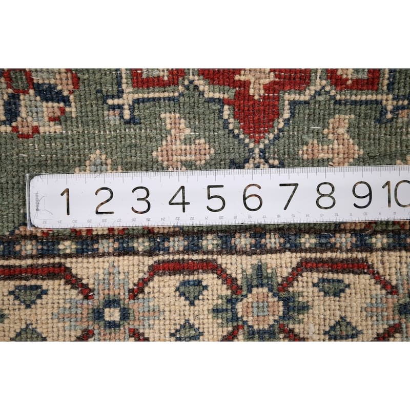 Green Geometric Kazak Oriental Runner Rug Handmade Wool Carpet - 2'2" x 5'11"