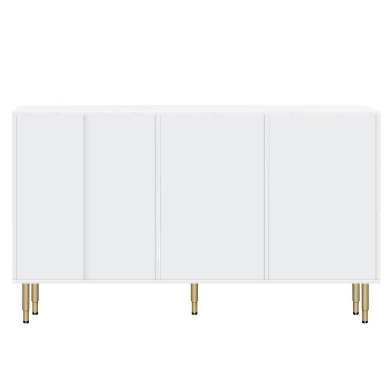 Luxury Storage Cabinet with Marble Finish, Gold Legs & Tempered Glass Doors for Modern Living Spaces