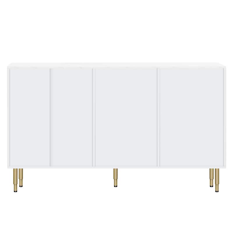Modern Sideboard with Glass Doors, Marble Top & Gold Metal Legs, White