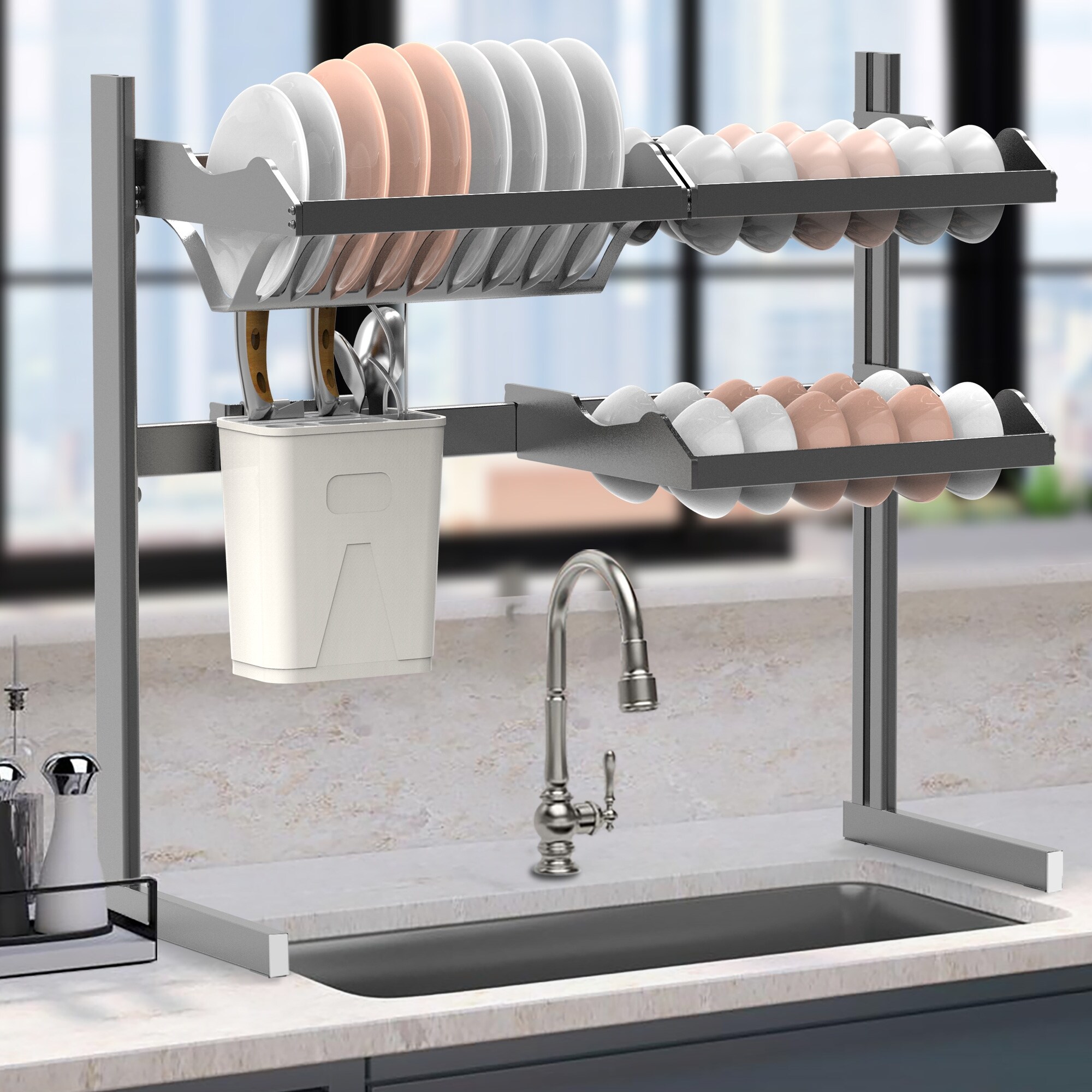 2 Tier Carbon Steel Dish Drying Rack Kitchen Organizer Over The Sink Shelf Storage Rack 27 L 14 W 21 H Overstock 31905963 Be sure to take a look at our range of dish racks. 2 tier carbon steel dish drying rack kitchen organizer over the sink shelf storage rack 27 l 14 w 21 h