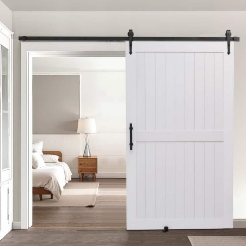 White MDF Pine Sliding Barn Door with Waterproof PVC Coating - 48x84