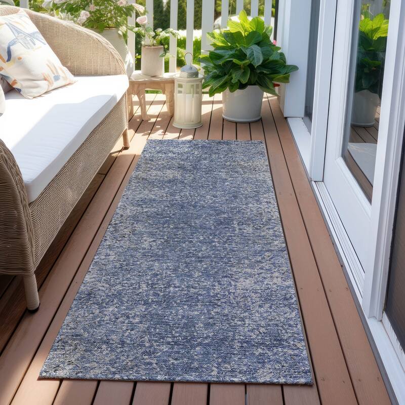 Machine Washable Indoor/ Outdoor Chantille Solid Contemporary Rug - Blue - 2'3" x 7'6"