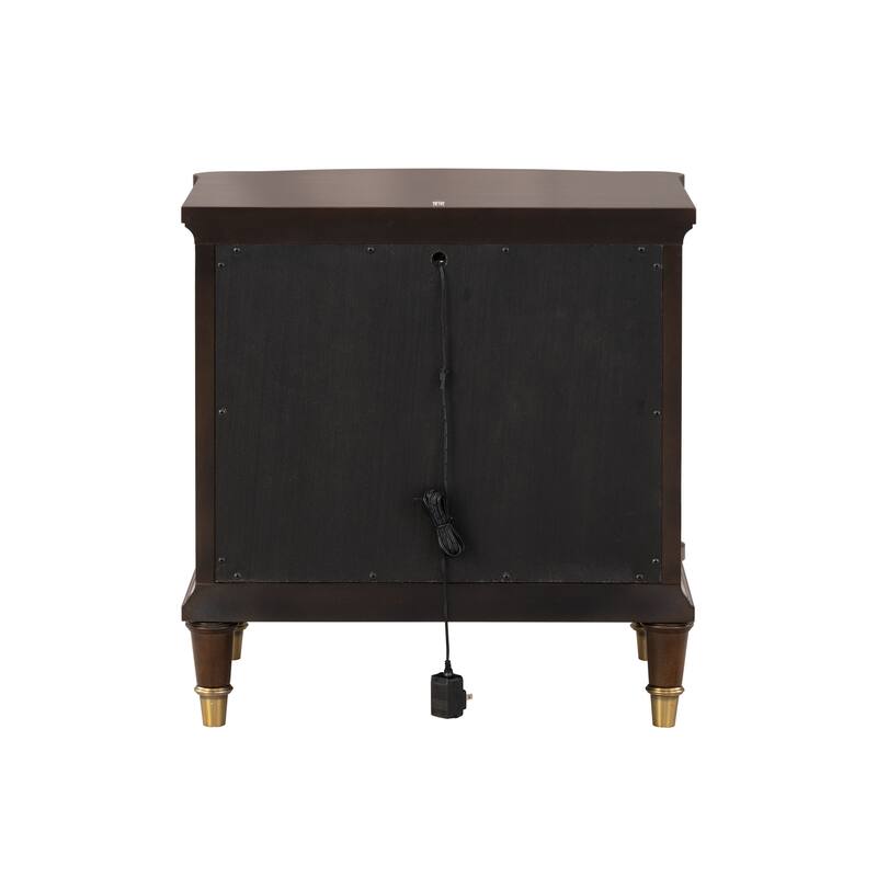 Furniture of America Prylen Modern Dark Cherry 1-Shelf & 1-Drawer End Table with LED Light and Pull-out Tray