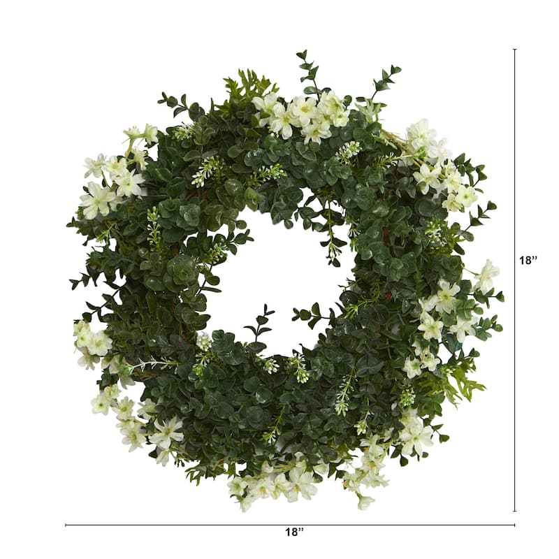 18" Eucalyptus and Dancing Daisy Double Ring Wreath with Twig Base