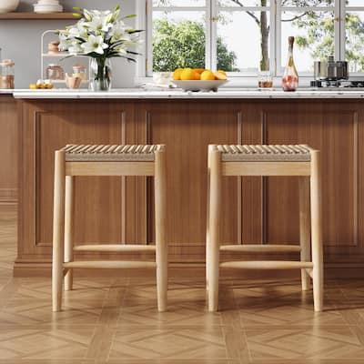 Christopher Knight Home - Veyron Acacia Wood and Wicker Backless Stools