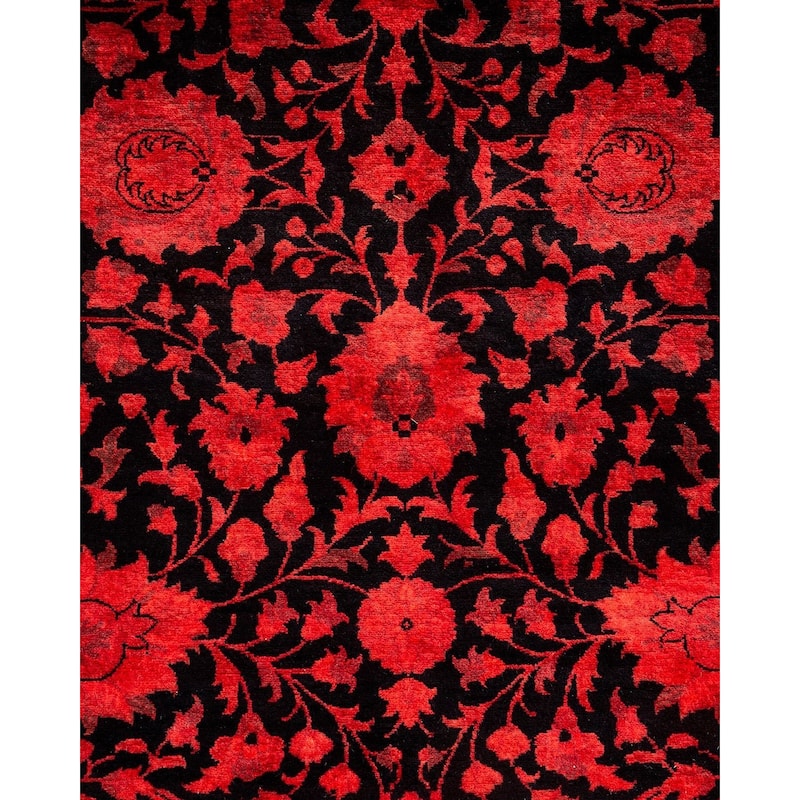 Overton Hand Knotted Wool Vintage Inspired Modern Contemporary Overdyed Red Area Rug - 4' 2" x 6' 1"