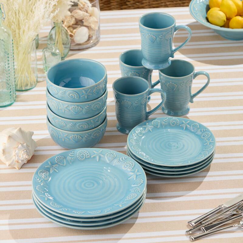 Certified International Coastline Blue 16 Piece Dinnerware Set, Service for 4 - 10.50"L x 10.50"W x 1.13"H