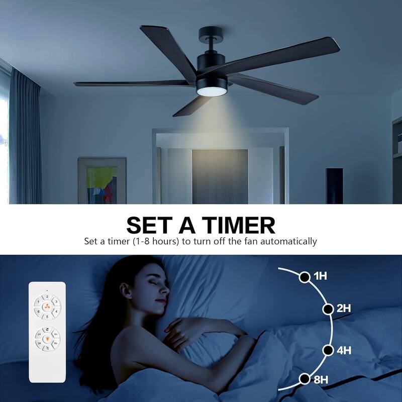 64 in. Matte Black Aero Blade Ceiling Fan with LED Light and Remote - Matte Black - 64"D x 64"W x 21"H