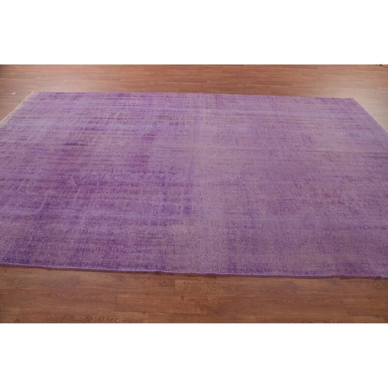 Purple Anatolian Turkish Vintage Area Rug Hand-Knotted Wool Carpet - 7'4" x 11'1"