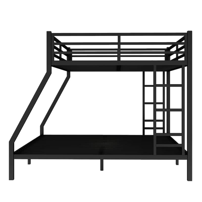 Space-Saving Queen Over King Bunk Bed for Teens and Adults with Double Ladder, Safety Guardrails and Noise Reduced