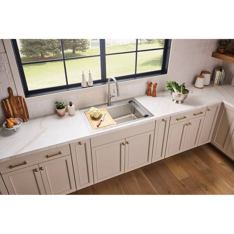 Ruvati 33 x 22 inch Drop-in Topmount Workstation Kitchen Sink 16 Gauge Stainless Steel Single Bowl – RVM5233