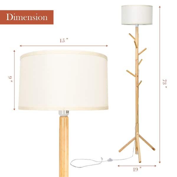 Costway Modern Wood Tripod Standing Floor Lamp Coat Rack for Living