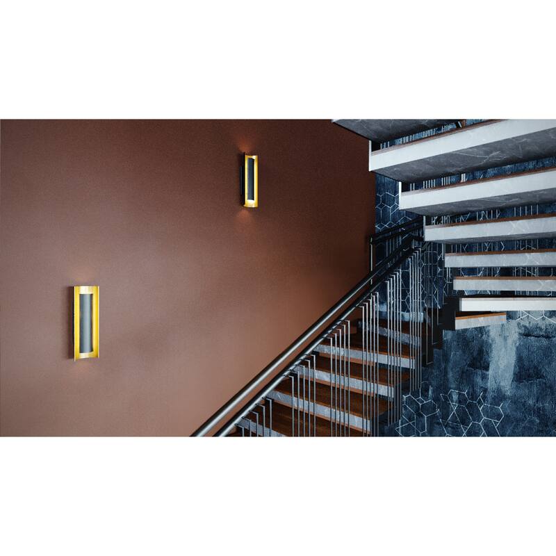 AFX Reveal Black LED Wall Sconce with Black and Gold Shade - Black