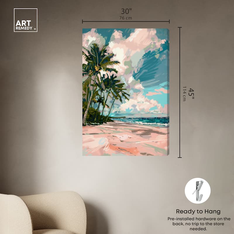 Art Remedy Palms Under The Sun Gallery Wrapped Colorful Coastal 1 Piece Canvas Wall Art