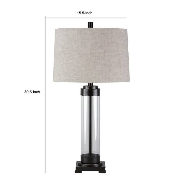 Glass and Metal Frame Table Lamp with Fabric Shade, Gray and Black On