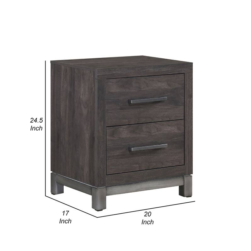 Deena 2 Drawer Nightstand, 25 Inch, Brown Gray Melamine Veneer