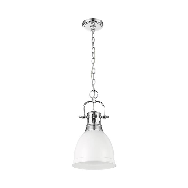 Yep by Golden Lighting Duncan 1-light 9in Chain Hung Pendant in Chrome and Matte White shade