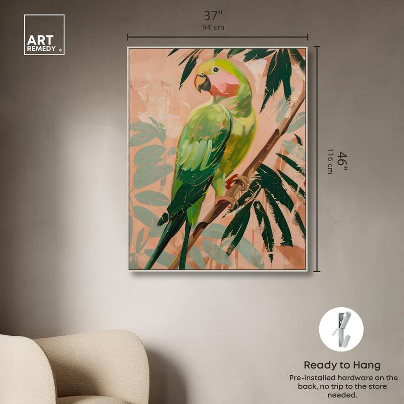 Coral and Green Parrot II Canvas by Art Remedy