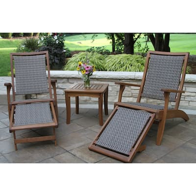 Eilaf 3 pc. Eucalyptus Wicker Lounger Set with Ottoman and Square End Table