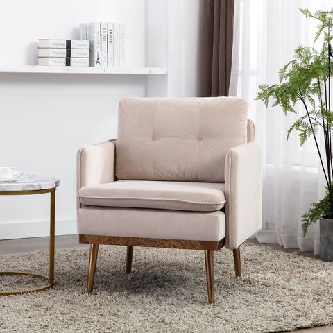 Mid-Century Modern Chaise Lounge Chair Accent Chair with Metal Legs for Living Room, Single Sofa Comfy Upholstered Arm Chair