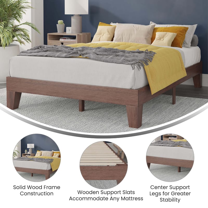 Wood Platform Bed with 14 Wooden Support Slats