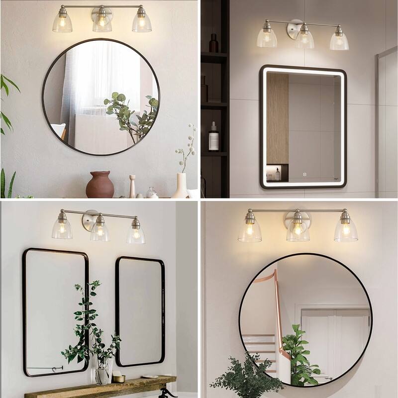 Modern 3-Light Vanity Light 26.2"" Brushed Nickel & 25.7"" Black Bronze with Clear Glass