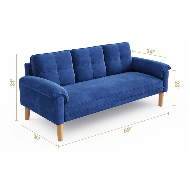 3-Seater Modern Upholstered Sofa, Convertible Sofa, Sofa Bed with Sturdy Wooden Legs for Living Room