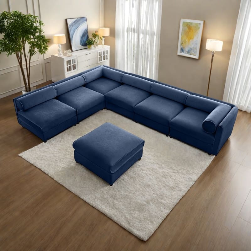 142.5" 6-Piece Chenille Modular Sectional Sofa with Storage, Cylindrical Design, and Easy Assembly