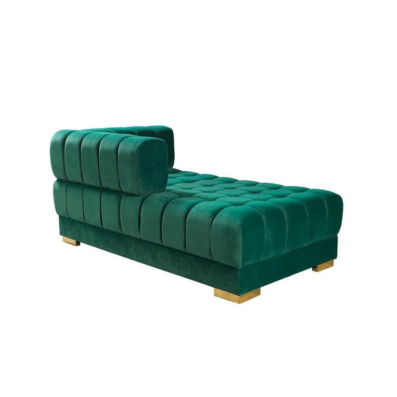 HomeRoots Green Velvet U Shaped Three Piece Sofa and Chaise Sectional With Toss Pillows