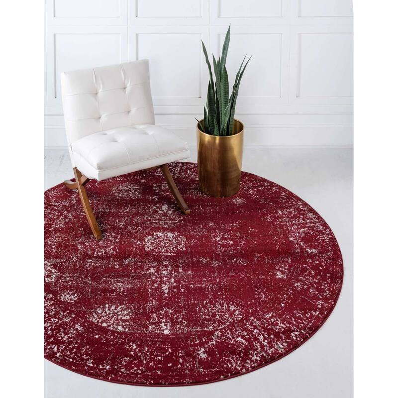 Transitional Fredo Collection Area Rug - 5' Round - Burgundy