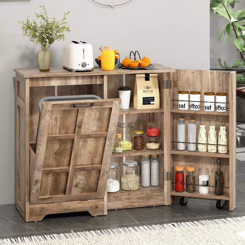 Moasis Kitchen Tilt Out Trash Cabinet Fits 13 Gallon Cabinet Trash Can with Outlet and Adjustable Shelves