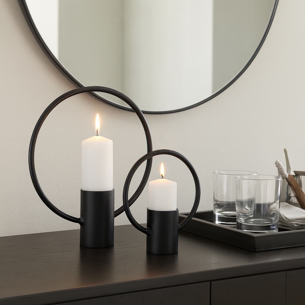 Metal Circular Ring Candle Holders Set - Black, 13/19 in. - 19.0"