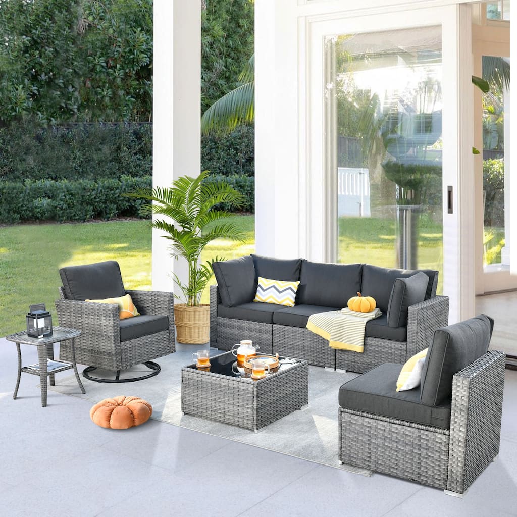 XIZZI 7-piece Patio Furniture Outdoor Sectional Set with Swivel Rocker