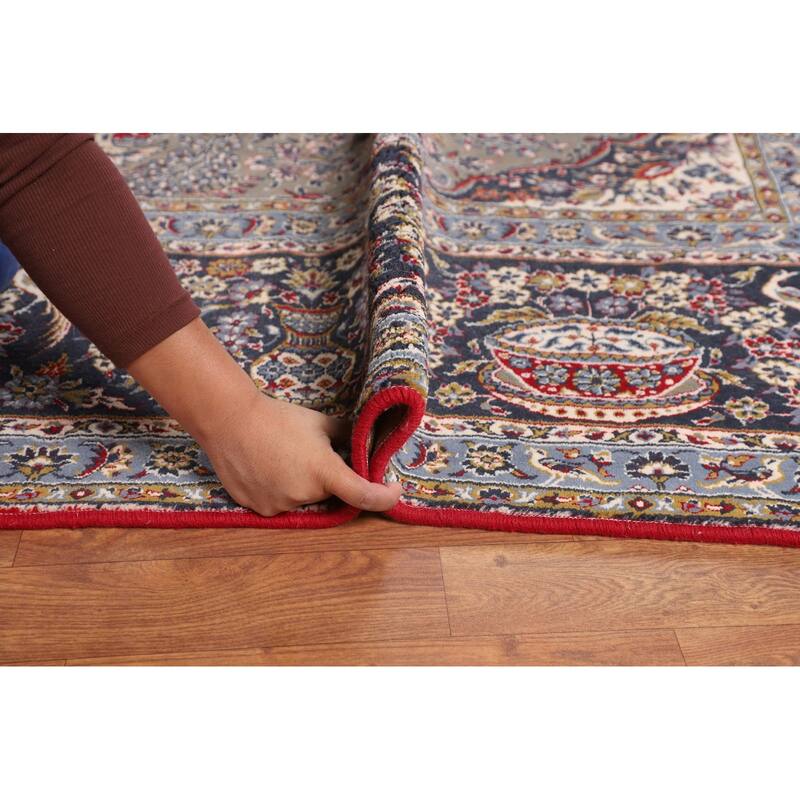 Pictorial Red Floral Kashan Turkish Rug Medallion Machine Made Carpet - 9'7" x 13'0"