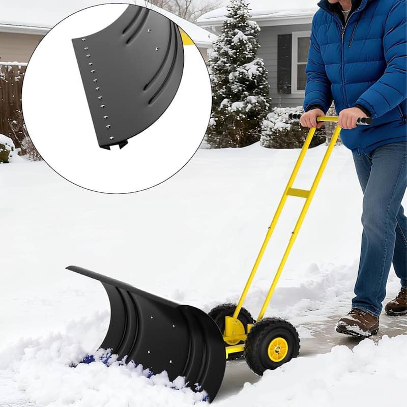 Heavy Duty Double Rod 36-Inch Steel Snow Shovel Plow for Driveways, Sidewalks, Yards - Yellow
