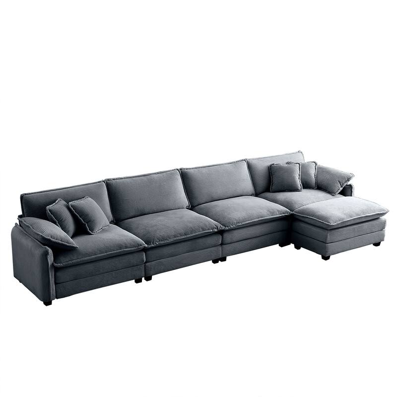 4 Seater Modular Sectional Sofa Set with Ottoman and Pillows