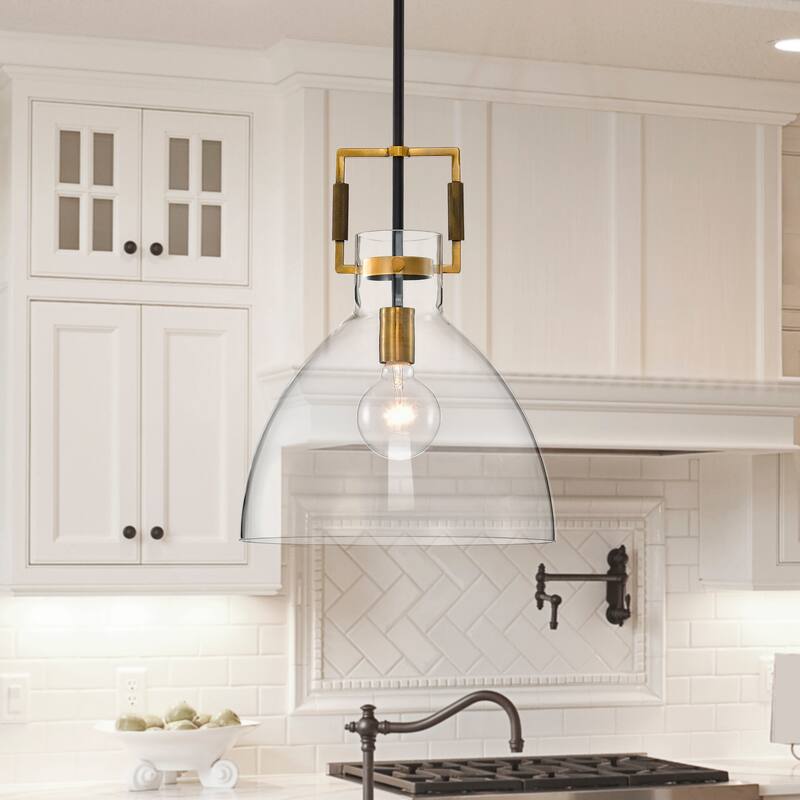 Oil Rubbed Bronze and Antique Gold 1-Light Clear Bowl Glass Pendant