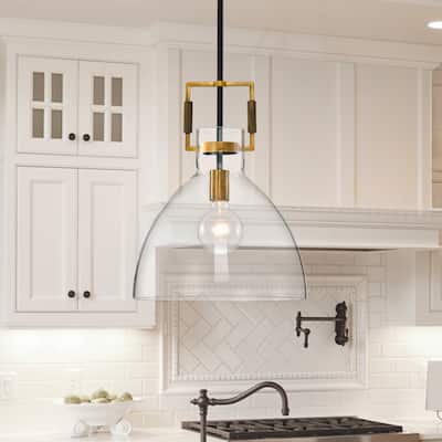 Oil Rubbed Bronze and Antique Gold 1-Light Clear Bowl Glass Pendant
