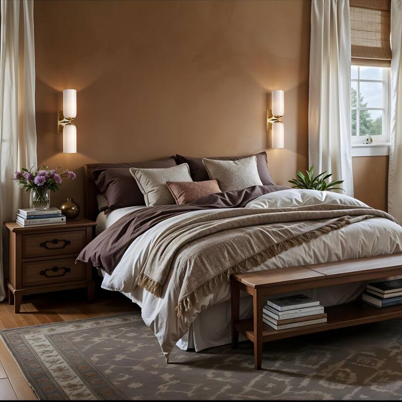 Glass Double Wall Sconce - Metal, Glass Matte Black, Ivory 2-Light Sconce for Bathroom or Entryway in Modern, Mid-Century Style