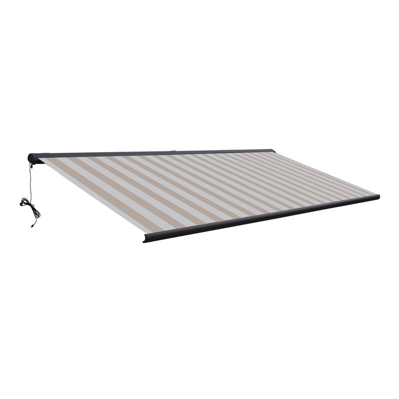 Italian Full Cassette Motorized Patio Awning with App and Remote Control - Beige/Bianco Striped - 16 x 10 Feet