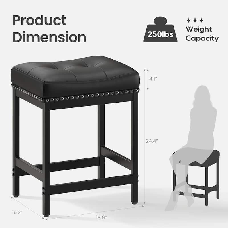 RENEWLINE 24.4" Backless Bar Stools Set of 2 - PU Leather Counter Height - Kitchen Island & Bar