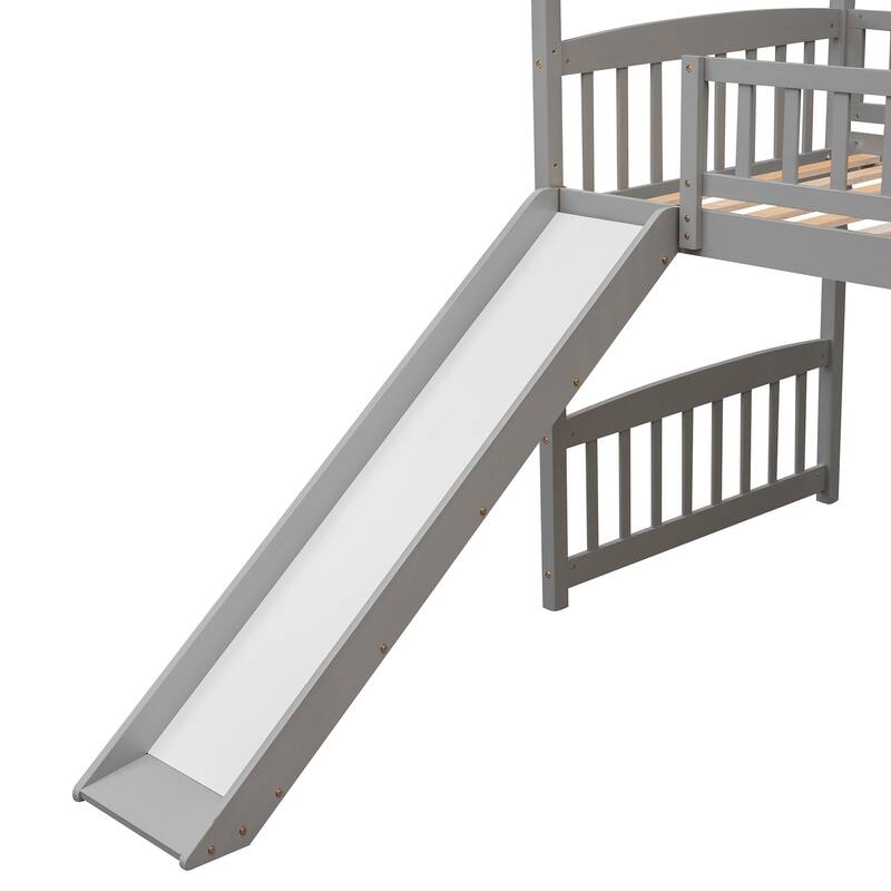 Space-Saving Twin Loft Bed with Slide, Gray - No Box Spring Needed