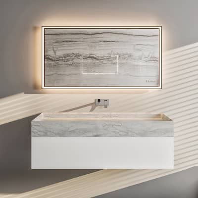 Eviva Fritti 36"W White Wall Mount Bath Vanity with Carrara Marble Top