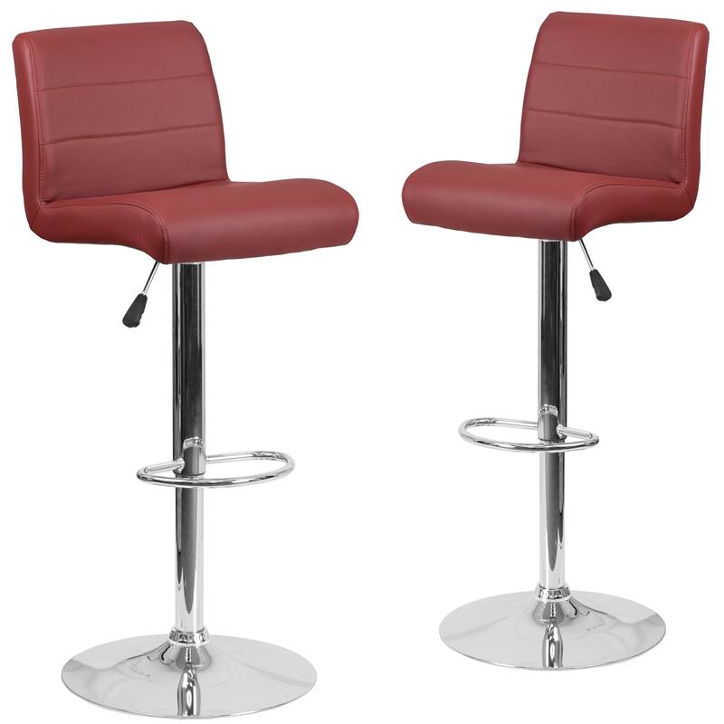 2 Pack Vinyl Adjustable Height Barstool with Rolled Seat and Chrome Base